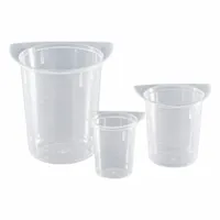 Low form polypropylene beaker without handles, translucent and colorless, with molded graduations for volume measurement. 50 mL capacity, non-sterile. Suitable for general laboratory measuring, mixing, and transferring of liquids