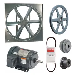 This unassembled belt-drive panel supply fan features a 42-inch blade and a totally enclosed motor. It delivers 20,998 cfm and operates on 208-230/460V AC three-phase power. Suitable for industrial air-moving applications requiring a belt-drive configuration, such as ventilation or supply in factories and warehouses.