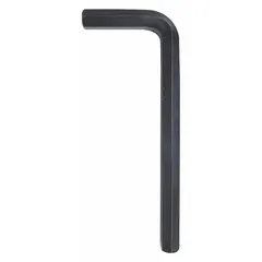 L-shaped hex key with two tips, metric size 9 mm, short length. Made of alloy steel with black oxide finish. Used for tightening or loosening hex socket screws and bolts in confined spaces.