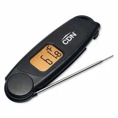 This digital thermometer features a waterproof folding design with a 4-way rotating LCD display for convenient reading. It has an accuracy of ±0.7 °F or ±0.4 °C and a plastic case with an overall length of 6 3/8 in. NSF certified, it is suitable for checking internal temperatures in food service environments.