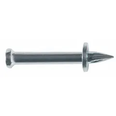 Fixed nail-drive anchor made of steel with a flat head. Overall length 1-1/4 in. Suitable for permanent fastening into concrete, masonry, or steel. Commonly used for securing electrical boxes, conduit straps, and mechanical equipment. Supplied in a 100-pack.