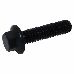 Grade 8 steel flange bolts with black oxide finish, 7/8 inch length, fully threaded, meeting IFI-111 dimensional and SAE J429 material standards. Supplied in a 25-piece pack. The integrated flange distributes clamping load without a separate washer, suitable for heavy-duty bolting applications requiring high tensile strength and vibration resistance.