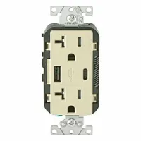 USB Receptacle: Duplex, 5-20R, USB Type A/C, Ivory, 125V AC, 20 A (MPN T5833-I)