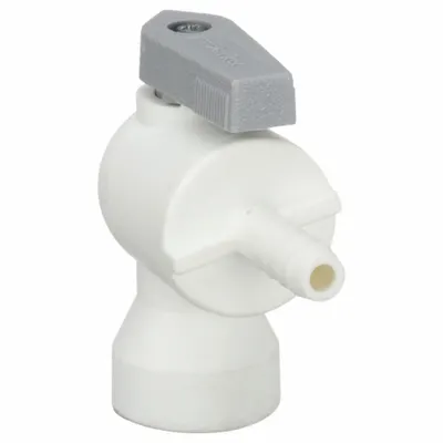 Parker Manual Two-Way Ball Valve: 1/4 in, Polypropylene, Angle, Barb x FNPT, One-Piece - Angle-Body Polypropylene Ball Valves
