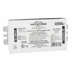 App-programmable LED driver with 25 W max power output. Operates on 120 to 277V AC input and delivers 10 to 56V DC output. Features 0-10V dimming and adjustable output current from 420 to 1250 mA. Suitable for commercial and industrial lighting systems requiring Class 2 driver.