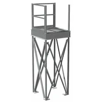 Assembled steel landing platform measuring 48 in x 48 in, designed for 9.2 ft mezzanine height. Includes guardrails for safe transition between levels. Finished with polyurethane acrylic enamel. Suitable for warehouse and industrial elevated access points
