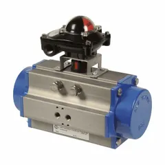 Double-acting valve actuator from the ABZ 227 series, delivering 847 lb-in of torque at 80 psi. Housing is extruded aluminum alloy; contains no springs. Suitable for automating quarter-turn valves in industrial piping systems.