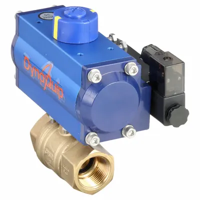 DYNAQUIP CONTROLS Pneumatically Actuated Two-Way Ball Valve: 1 in Size, Brass - Brass Pneumatically-Actuated Ball Valves