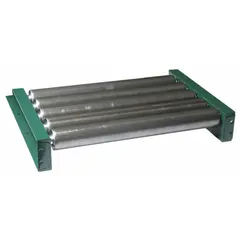 This extra heavy-duty steel-frame roller conveyor features a 2 1/2 in roller diameter, 39 in between frame width, and 42 3/16 overall width. Rated for a maximum load capacity of 1550 lb/ft (5 ft supports), it is suited for moving heavy bulk loads in industrial material handling, warehousing, and manufacturing lines.