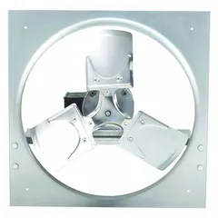 This direct-drive panel exhaust fan is designed for general ventilation in industrial and commercial facilities. It features an 18-inch blade, 1/3 hp motor delivering 3,498 cfm, and operates on 115/230V AC single-phase power. The totally enclosed air-over motor with Class B insulation and galvanized steel frame ensures reliable performance. Supplied assembled without intake guards.