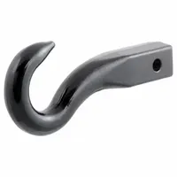 CURT tow hook made of carbide with a black finish. Overall length of 10 inches, width of 2 inches, and hook size of 3/4 inch. Used for vehicle recovery and towing in off-road, agricultural, and industrial applications