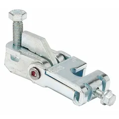 This rigid seismic bracing component is made of galvanized carbon steel and measures 2 1/4 in height, 5 1/8 in length, and 2 1/4 in width. It accommodates pipe or rod diameters from 3/8 in to 5/8 in. Used to secure piping and rod systems against seismic forces in commercial and industrial facilities.