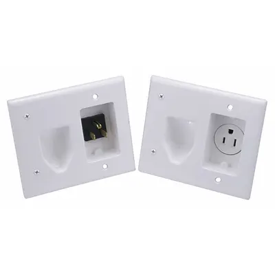 MONOPRICE Recessed Inlet/Recessed Single Wall Plate: White, 2 Gang, 2 Port, Recessed Module - Cable-Managing Wall Plates