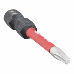 This MILWAUKEE impact Torx bit is designed for driving T10 Torx fasteners in industrial fastening applications. It features a standard hex shank for use with impact drivers and is constructed from alloy steel. Suitable for assembly, automotive, and metalworking tasks.