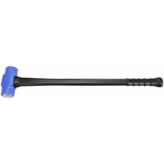 This soft-face sledge hammer has a 20 lb head weight and a 2 3/8 in diameter face. The fiberglass handle provides a 33 in overall length. It is used for heavy striking tasks where a non-marring face is required, such as assembling machinery, seating bearings, or forming metal.