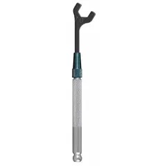 This metric single-end open end wrench features a 7 mm head size and 3 in overall length. Made from alloy steel with a black oxide finish, it is designed for use with an interchangeable handle. Suitable for tightening or loosening fasteners in confined spaces.