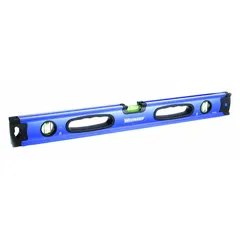 This 24-inch magnetic I-beam level features a side-read-only LED acrylic barrel and an aluminum frame. Rare earth magnets provide secure attachment to ferrous surfaces for hands-free operation. Suitable for leveling and plumbing tasks on steel beams, metal framing, and other ferrous structures.