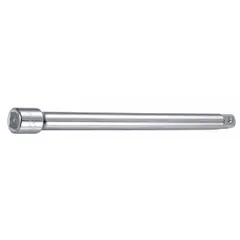 This 1/2" drive hand socket extension has a 10-inch overall length and standard-duty construction. It is used to extend reach to recessed fasteners in automotive, industrial, and mechanical applications. The chrome finish provides corrosion resistance. Input and output drive sizes are both 1/2 inch.