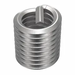 Free-running helical insert with tang for installation. M10-1.50 coarse thread, plain finish. Used to repair or reinforce stripped threads in metal components, providing a durable internal thread for fasteners. Pack of 12.