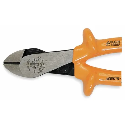 KLEIN TOOLS High Leverage Diagonal Cutting Plier: Insulated, Std, Angled, Oval, 7/8 in Jaw Lg - Standard-Cut Insulated Diagonal-Cutting Pliers