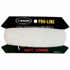 Replacement line for chalk line reels used in construction and layout marking. 100 ft length, polysynthetic material. Fits KESON and other compatible reels.
