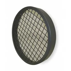 This steel inlet guard features a baked enamel finish and 1/2-inch wire spacing. It includes mounting hardware and is OSHA compliant. Designed for use with compatible equipment, it protects the inlet opening from debris and accidental contact while allowing airflow.