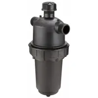 This AMIAD inline strainer features a black polyamide/glass fiber body and bowl with a 2-inch NPT connection. Rated for a maximum operating pressure of 150 psi, it stands 24 7/8 inches in height. Suitable for removing debris from liquid pipelines in water, irrigation, and process systems