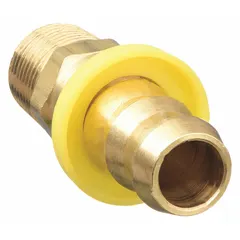 This brass push-on barbed hose fitting connects a hose to a male NPTF port for air, water, or chemical transfer. The swivel design simplifies alignment in confined spaces. Suitable for pneumatic systems, fluid handling, and industrial maintenance.