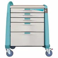CAPSA HEALTHCARE Anesthesia Cart: Polymer, (1) Swivel with Brake/(3) Swivel, Green, 5 Drawers (MPN AM-AN-CMP-ALOK-G)