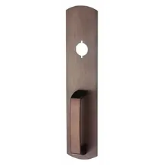 This mechanical exit device trim is a bronze night latch designed for use with exit push bars on commercial doors. It provides secure exterior access while allowing quick egress from inside. Not ADA compliant.