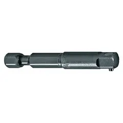 This power socket adapter converts a 1/4" male hex drive to a 1/4" square output drive, allowing square-drive sockets to be used with hex-drive power tools. It is oiled for corrosion resistance and measures 12 inches overall length, providing extended reach for fastening tasks in automotive assembly, industrial maintenance, and general applications.