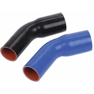 FLEXTECH Elbow Reducer: 2 1/4 in_2 1/2 in Hose Inside Dia., 12 in Hose Lg, Blue - Silicone SAE J20 45° Reducing Elbow Heater Hoses