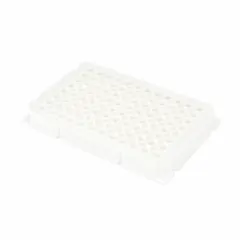 This 96-well microplate features square wells with a 0.37 mL capacity and an 85 mm diameter, made from white polystyrene. It is non-sterile and not RNase/DNase free. Suitable for general laboratory applications such as sample storage, assay development, and high-throughput screening.