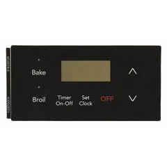 This overlay is a replacement front panel for compatible Electrolux ovens. It provides the user interface surface for oven controls, restoring functionality and appearance when the original overlay is damaged or worn.