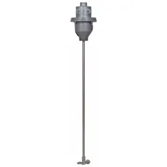This air-powered propeller mixer mounts by threading into a bung opening, enabling direct mixing in drums. It features a 1/4 in female NPT air inlet for connection to compressed air lines. Typical applications include blending and mixing fluids in industrial drums.