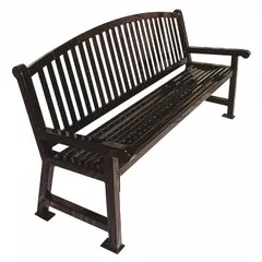 The ULTRASITE Savannah outdoor bench is constructed with a black thermoplastic coated steel frame and seat. It measures 48 inches in overall length and 39 1/8 inches in overall height. This bench is suited for public and commercial outdoor seating areas such as parks, campuses, transit stops, and facility grounds.
