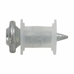 Pack of 100 pins for powder-actuated tools. Features an 8 mm head diameter and 9/64 in shank diameter. Used for fastening materials to concrete, steel, or masonry in construction and installation applications.