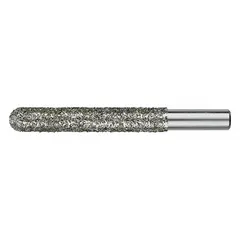 This cut-out tool routing bit is designed for cutting floor tile. It features a diamond grit construction for effective material removal. The bit has a 1/4 in shank diameter, a 1/4 in drill bit diameter, and a 1 in cutting depth. Suitable for making precise openings in tile surfaces using a rotary tool.