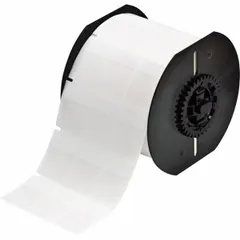 Vinyl wraparound label with white matte finish, measuring 1 7/16 in x 1 in. Designed for permanent identification of wires from 10 AWG to 4 AWG. Compatible with i3300 printer series and requires B30-R4300 ribbon. Used for cable marking in electrical panels, machinery, and control systems.