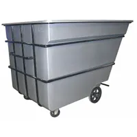This steel-reinforced plastic tilt truck has a 78 cu ft capacity and a 2800 lb load rating. It measures 81 in L x 56 in W x 56 in H and is gray with a raised design. The truck features (2) axle-mounted casters for maneuverability, suitable for transporting bulk materials in industrial environments