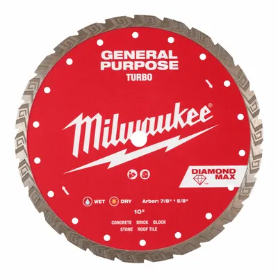MILWAUKEE 10 in Wet/Dry Turbo Diamond Saw Blade - Concrete & Asphalt-Cutting Blades