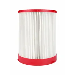 Paper cartridge filter for wet and dry pickup. Compatible with Milwaukee shop vacuum models 0910-20, 0911-20, 0920-20, 0920-22HD, 0921-20, 0930-22HD, and 0931-20. Suitable for collecting dry debris and liquid spills in workshop and job site cleanup.