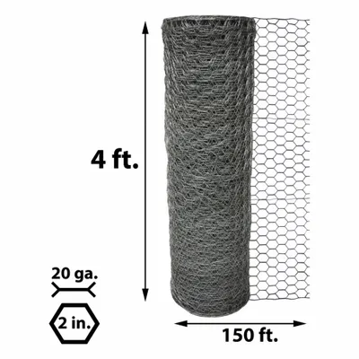 ACORN Poultry Netting: 20 ga Gauge, 48 in Ht, 150 ft Lg, 2 in Mesh Size, Steel - Chicken Wire