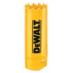 This 3/4-inch diameter hole saw cuts through wood, metal, plastic, and drywall. It has a 4/5 teeth-per-inch configuration for balanced speed and finish, a maximum cutting depth of 1 3/4 inches, and a 1/2"-20 thread size for use with compatible arbors.