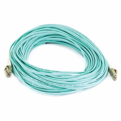 MONOPRICE Fiber Optic Patch Cord: Multi-Mode, 20 m Lg, LC End 1, LC End 2, Aqua, PVC - Multi-Mode Fiber Optic Patch Cords
