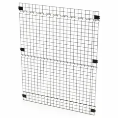 This steel panel is a component of the Husky Rack & Wire quick-assemble woven-wire partition system. It measures 5 ft high by 4 ft wide by 1 1/2 in deep and has a black powder-coated finish. Used to create enclosures or dividers in industrial storage areas.