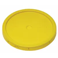 Yellow plastic tear tab lid with gasketed snap-on design. Overall diameter 12 1/4 inches. Used for sealing pails in industrial and commercial storage applications