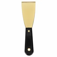 Standard scraper with a stiff, tapered brass blade and polypropylene handle. Designed for general scraping tasks such as removing paint, adhesive, or residue from surfaces.