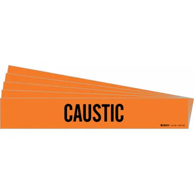 BRADY Pipe Marker: Caustic, Orange, Black, Fits 8 in and Larger Pipe O.D., 1 Pipe Markers - Caustic Adhesive Pipe Markers