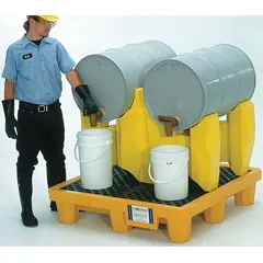 This modular drum dispensing rack from ULTRATECH is a complete system designed for two drums or containers. Constructed from polyethylene, it provides a 66-gallon spill capacity to contain leaks and drips during dispensing operations. Suitable for use in industrial facilities where controlled dispensing and spill containment are required.